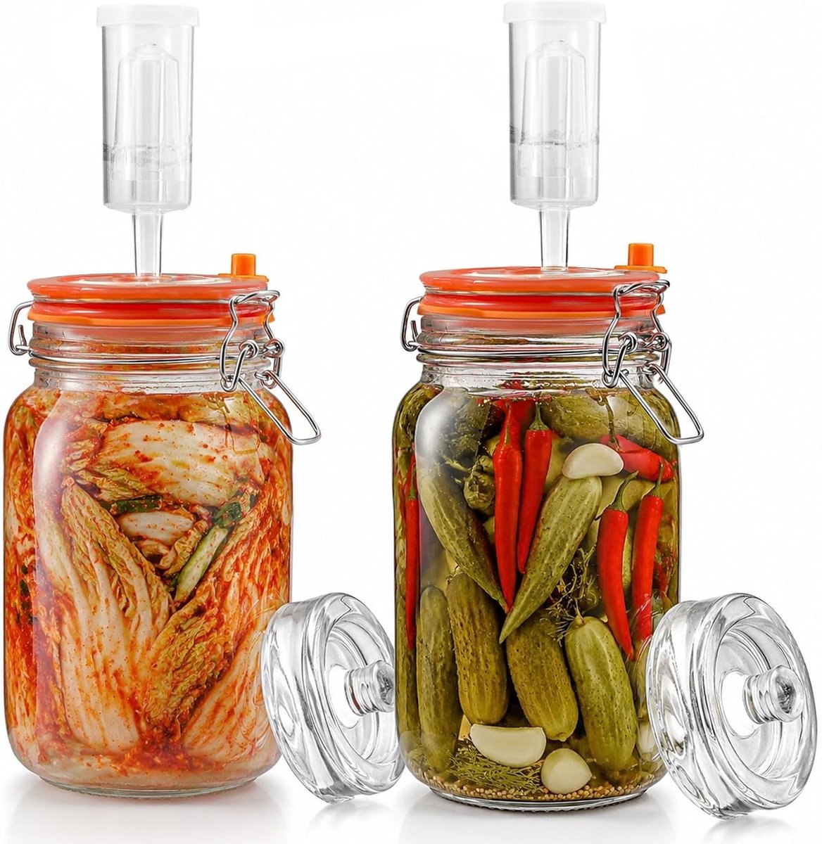 Set van 2 fermentatieglazen, fermentatieglazen met gewicht en gisting voor zuurkool, kimchi, kombucha en augurken, 1,5 liter