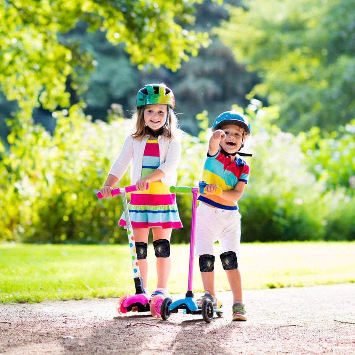 6 stuks beschermende uitrusting voor kinderen met trekkoord tas, knie-elleboogbeschermers polsbeschermers comfortabel verstelbaar voor inline rolschaatsen, skateboards, fietsen, fietsen,