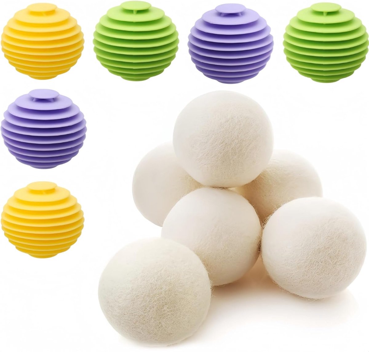 6 wasballen voor wasdroger + 6 wasballen, herbruikbaar, schapenwol voor wasdroger, wasballen voor wasmachine, zacht voor het wassen voor thuis, kleding reiniging