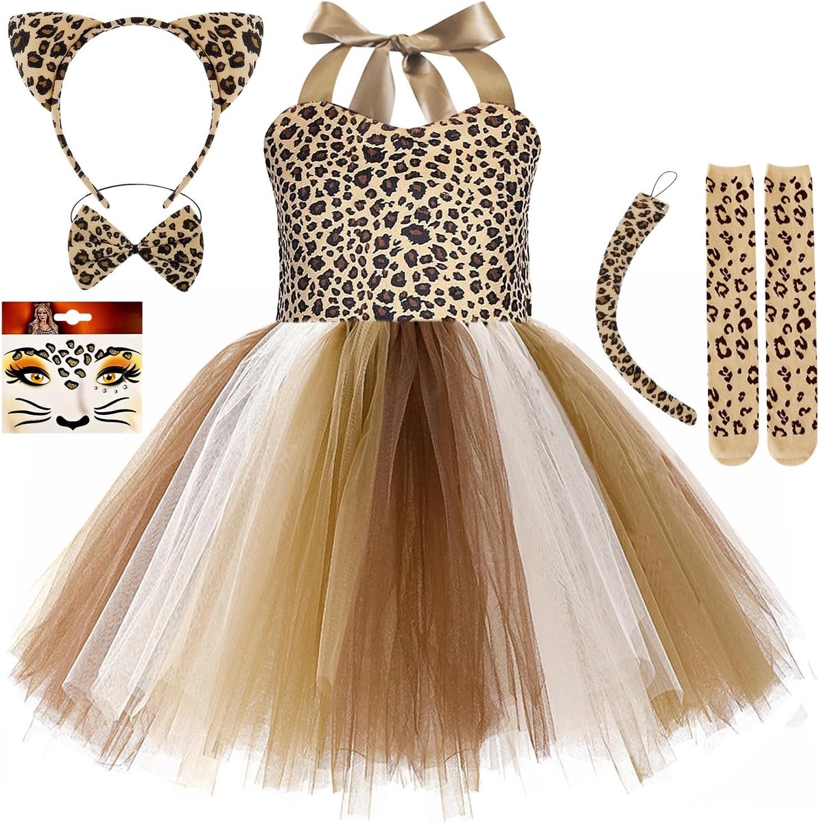 Dierenjurk voor meisjes, prinsessenkostuum met accessoires | Hoofdband, tule rok en sokken, kinderkostuum voor Halloween, Kerstmis, carnaval en verjaardagsfeesten