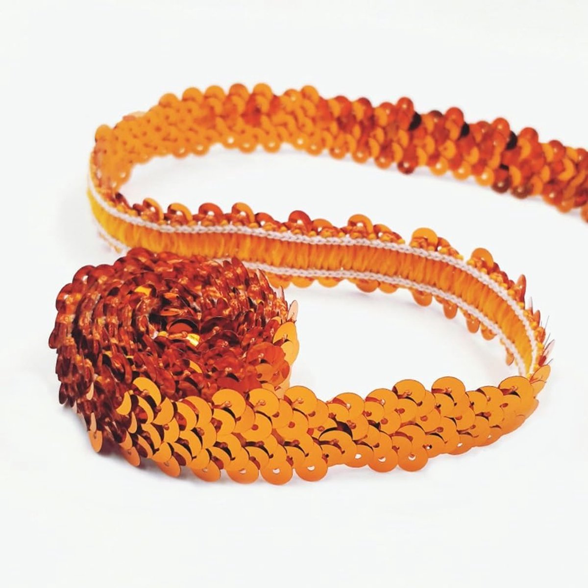 10 yards Elastische glanzende paillettenband applicatie voor bruiloft kostuum bruidssieraden PVC (oranje)