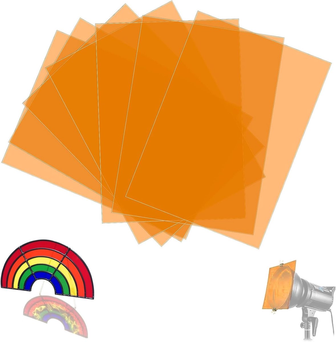 7 stuks fotofilters 29,7 x 21 cm fotografie gelatine oranje kleuren transparante filters stapelbaar A4 voor ledlicht studio flash kleurcorrectie, doe-het-zelf