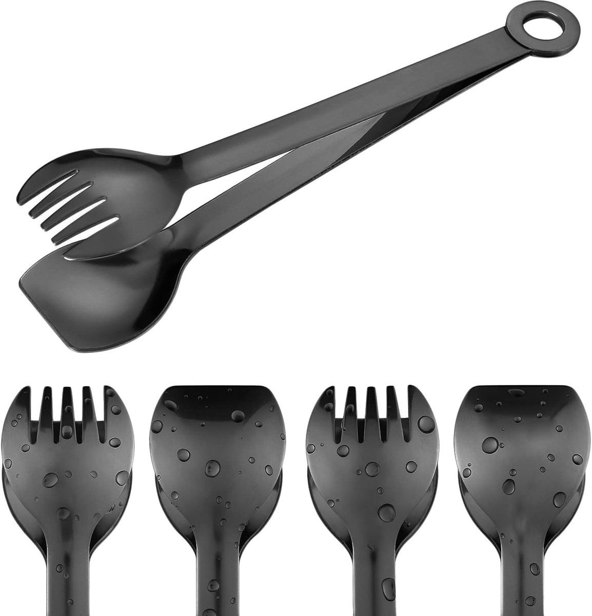 Kleine serveertang - 15,2 cm premium roestvrijstalen voorgerechttang, set van 4 (zwart, 15,2 cm)