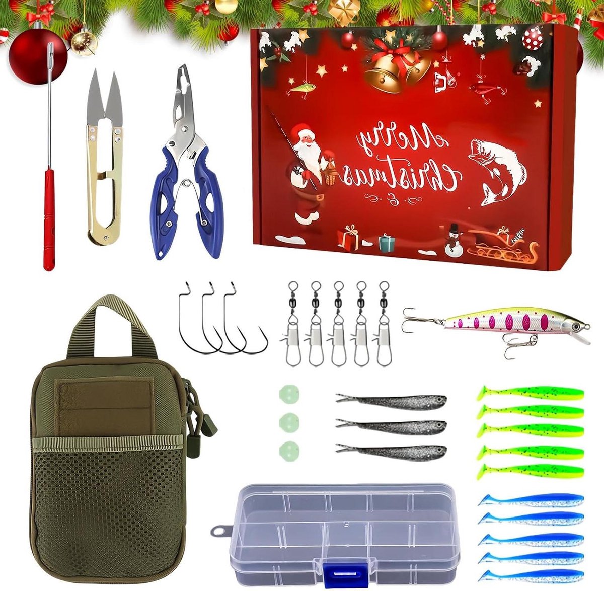 Kunstaas Set - Vistuig Kerst - Vissen Buiten - Feestelijk Thema - 19 x 13 x 4.5 cm - E-pak