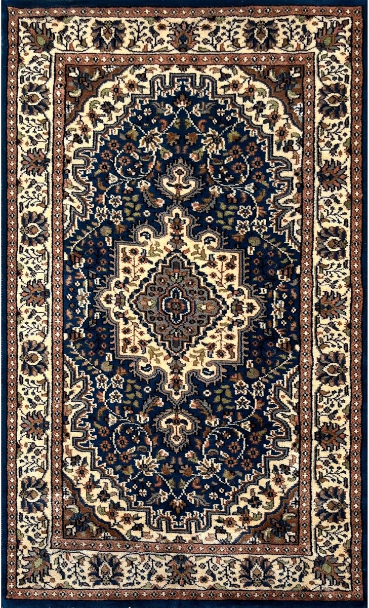 Handgeknoopt Wollen Tapijt 3x5ft Blauw Bloemen Traditioneel