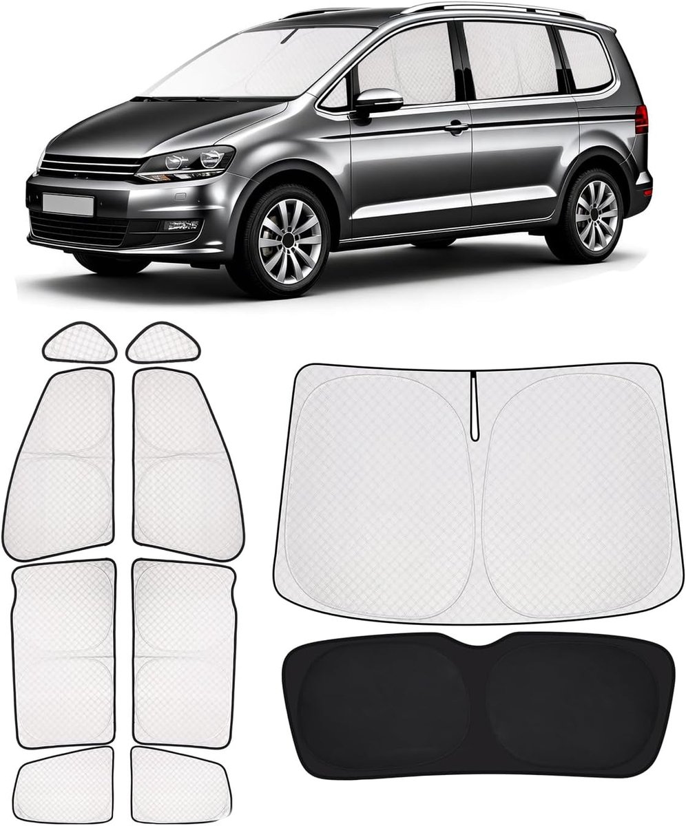 Zonwering auto 8-delige set voor VW Sharan 2010-2020, inkijkbescherming en verduistering voor voorkant, zijkanten en achterruiten voor camping