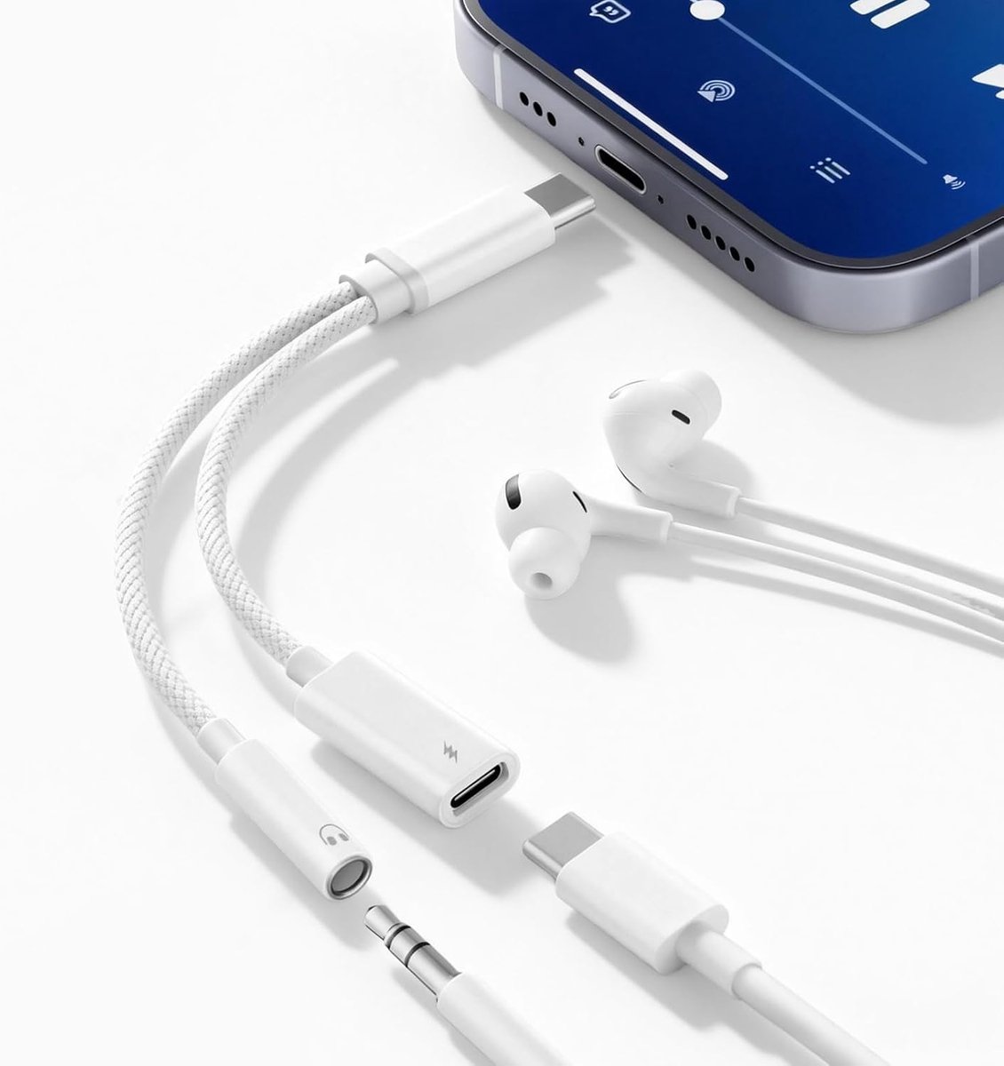 Adapter USB C naar Jack 3.5mm - 2-in-1 - Compact ontwerp - Luister muziek met gemak - ShopVlot