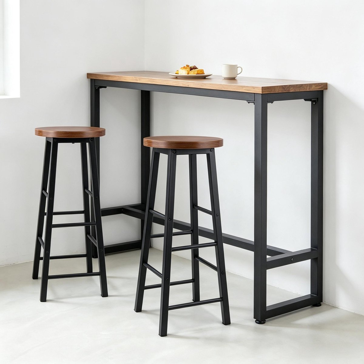 STILVORA Barkruk Set Van 2 - Industrieel Design Met Voetensteun - Voor Keuken En Bar - MDF - Bruin
