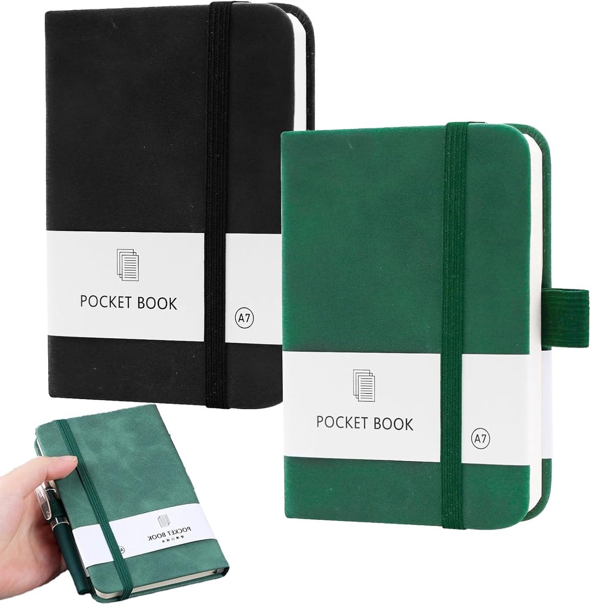 Set van 2 kleine notitieboeken A7 - hardcover - met elastische sluiting - ideaal voor schetsen en notities - ShopVlot