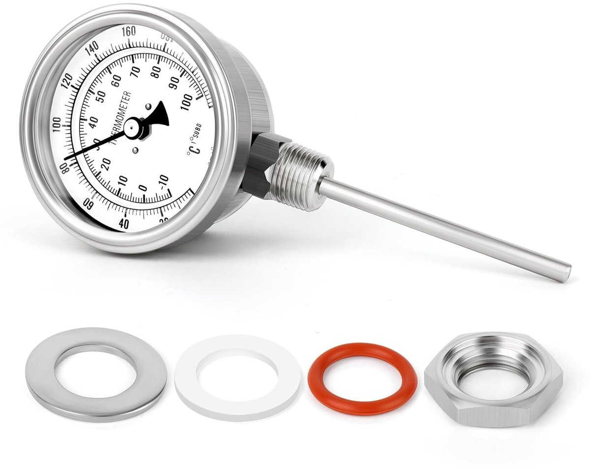 Bimetallische thermometer 1/2" BSP - 3.3" wijzerplaat - RVS - voor het meten van temperatuur van water - ShopVlot