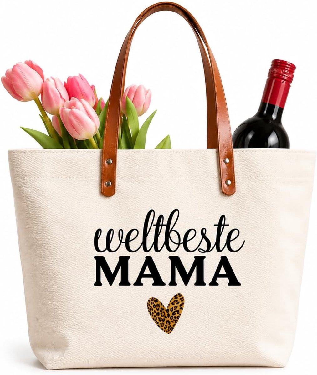 Boodschappentas met kunstlederen handgrepen - gepersonaliseerd - ideaal cadeau voor moeder - ShopVlot