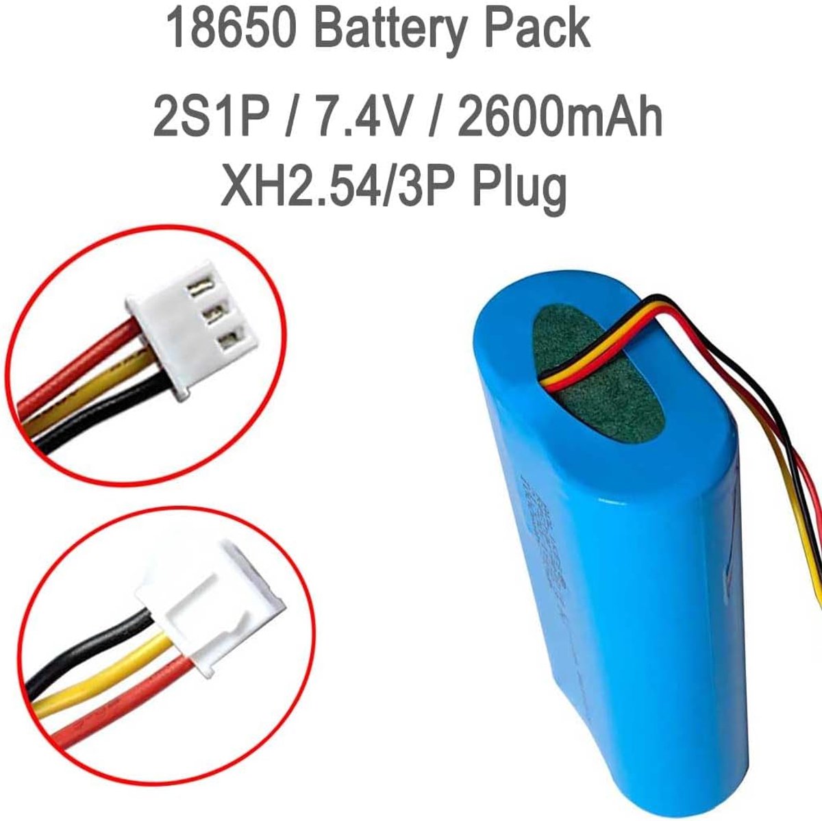 Oplaadbare lithium-ion batterij 2600 mAh - 7,4 V - met XH2,54/3p-aansluiting - ondersteunt snel opladen - ShopVlot