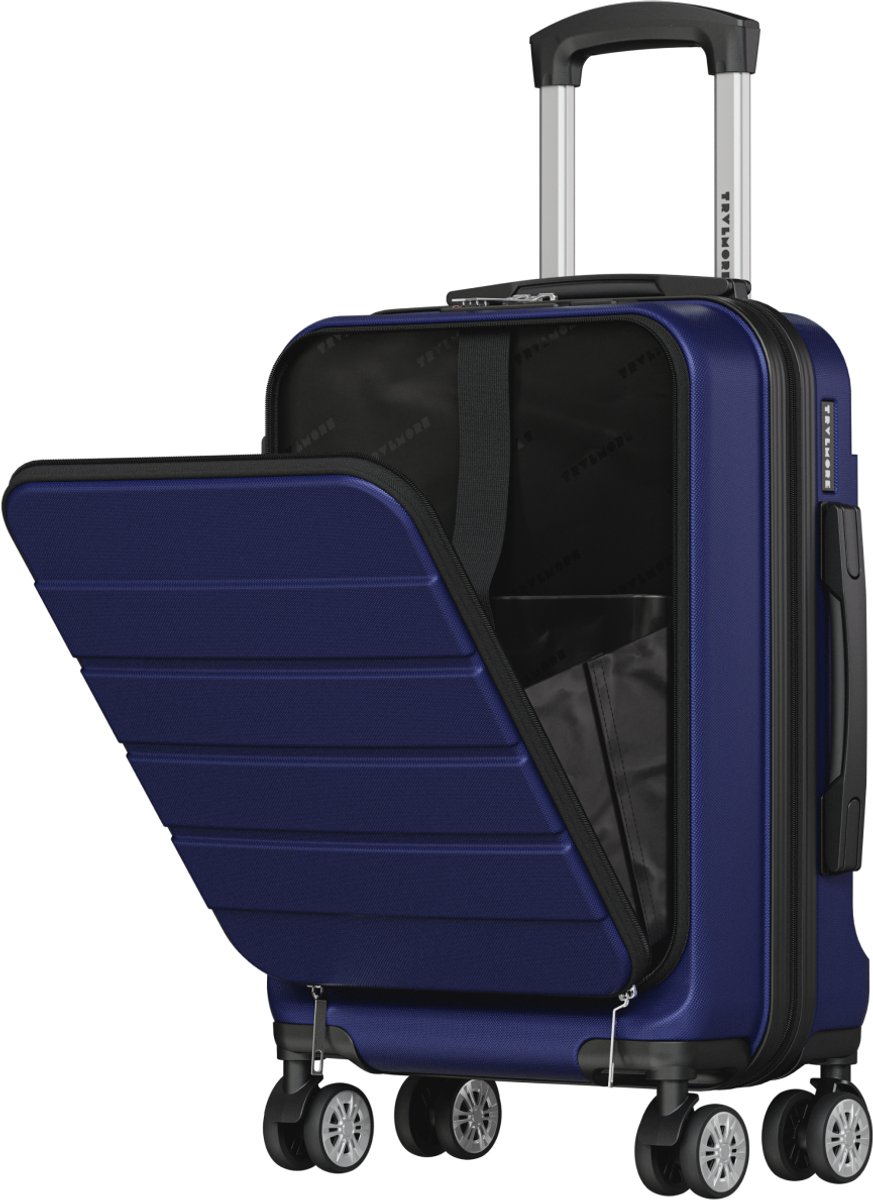 TRVLMORE Reiskoffer - 54x37x23 cm - Met Voorvak- 44L - TSA-slot - 4 Wielen - Donkerblauw