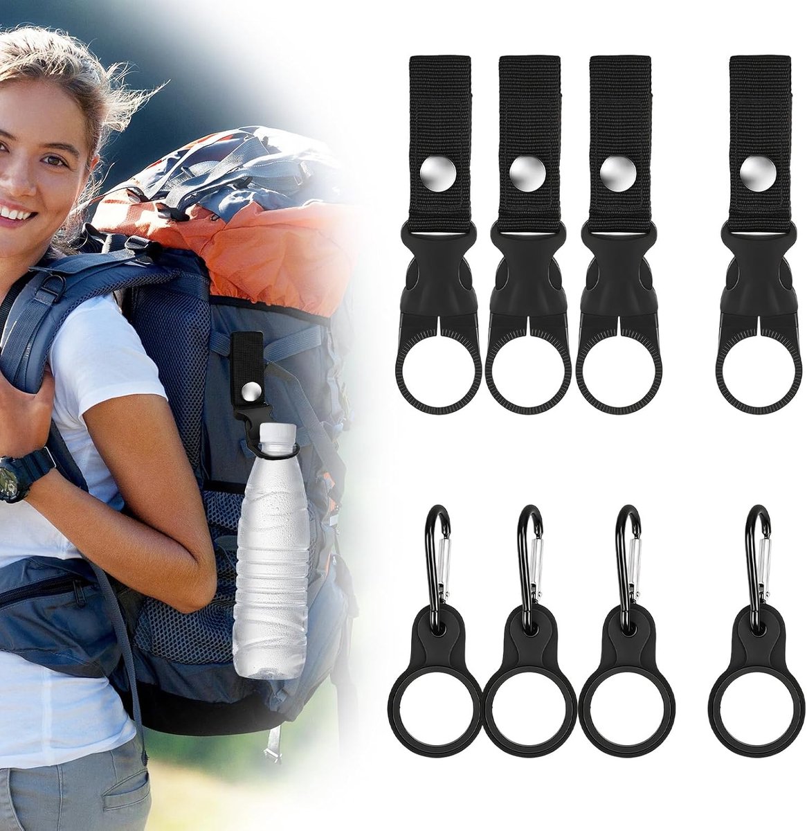 Flessenhouder 16 stuks - nylon riem en siliconen karabijnhaak - dubbel bevestigingsysteem - ShopVlot