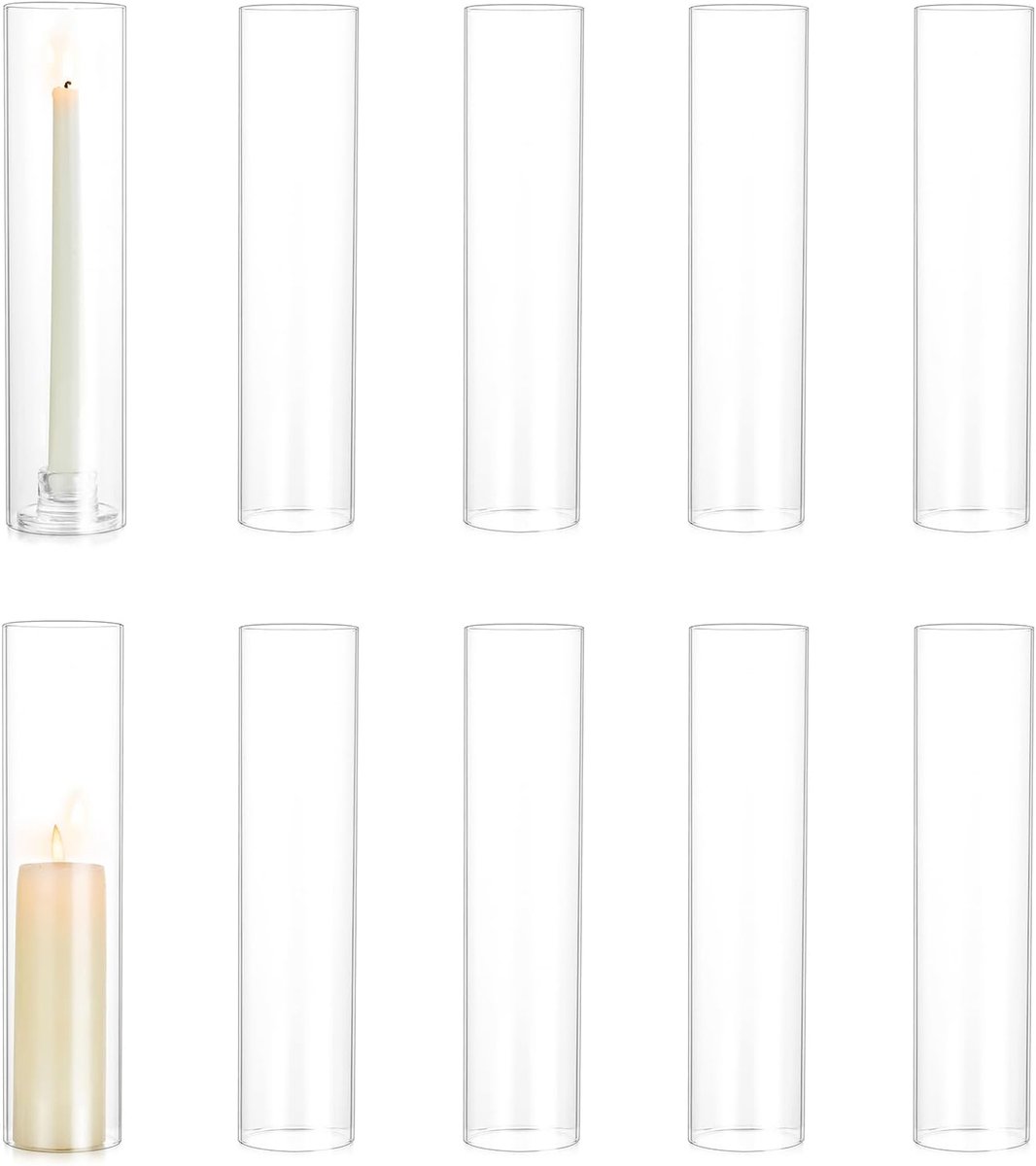 Glazen cilinders voor kaarsen set van 10 - 6,5 cm diameter x 28 cm hoogte - minimalistisch ontwerp - ShopVlot