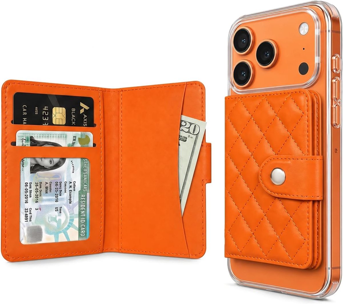 Magnetische portemonnee kaarthouder 4.5-inch - zwart, oranje - klassiek ontwerp - ideaal voor onderweg - ShopVlot