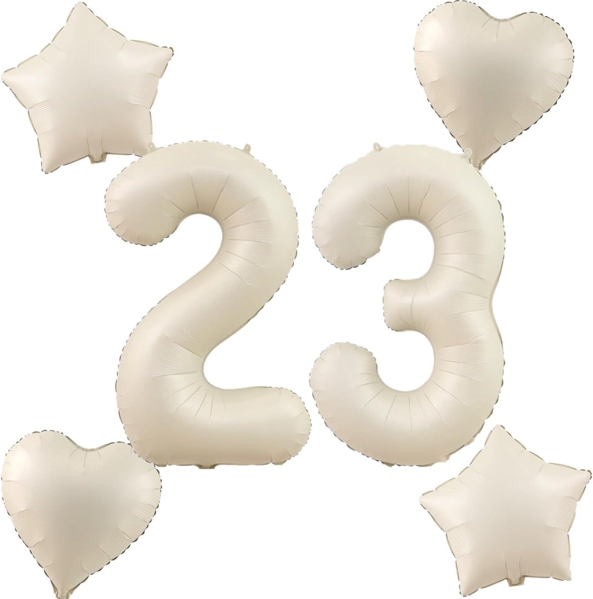 SnelShoppen - Beige Ballonnen Nummer 23 + 4 Stuks Hart Ster Folieballon Nummer 23 Verjaardag Vrouw Meisjes 101 cm Gigantische Nummer Ballonnen 23 Verj