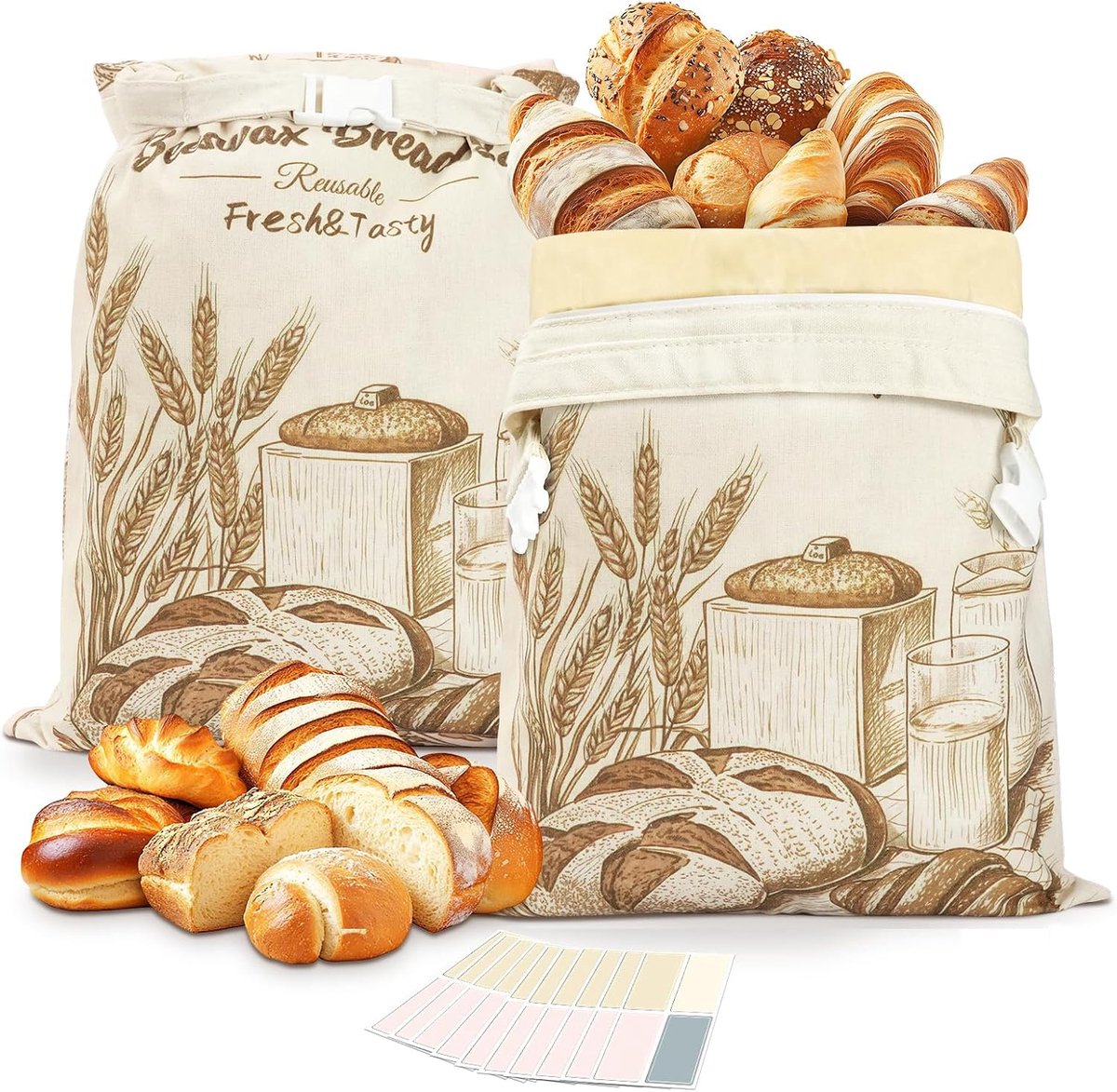 Broodzakken 43 cm x 33 cm - Herbruikbare bijenwaszakken - Katoenen buitenkant - Houdt brood langer vers - ShopVlot