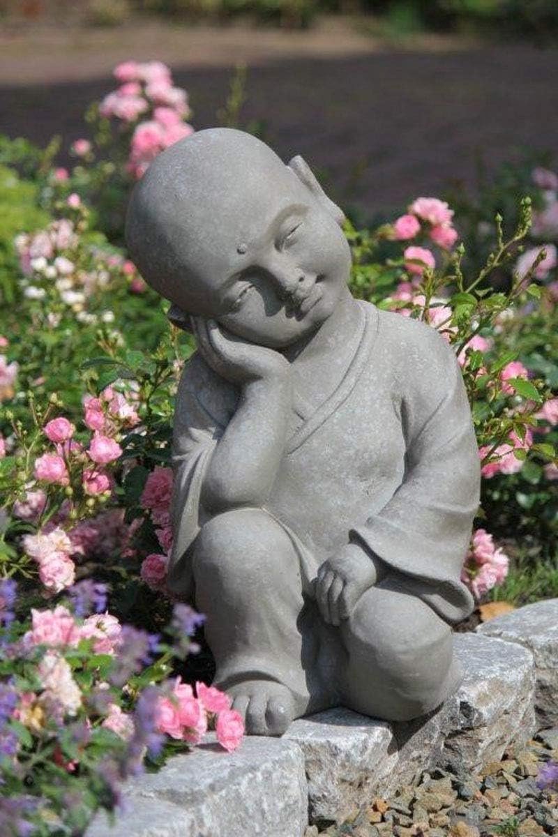 Thinking Shaolin Monk Beeld - Lichtgrijs - Hoogwaardige Fiberclay - Voor binnen en buiten - ShopVlot