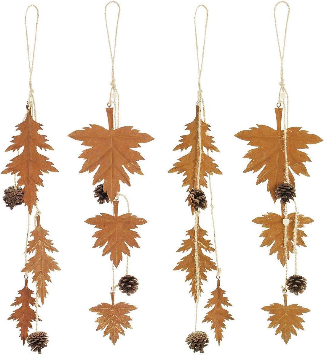 Decoratieve metalen hangers - set van 4 - herfstblad met dennenappels - sfeervolle herfstdecoratie - ShopVlot