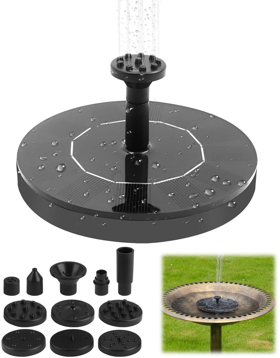 Drijvende fontein op zonne-energie 13 cm - rond - 6 sproeiers - milieuvriendelijke vijverdecoratie - ShopVlot