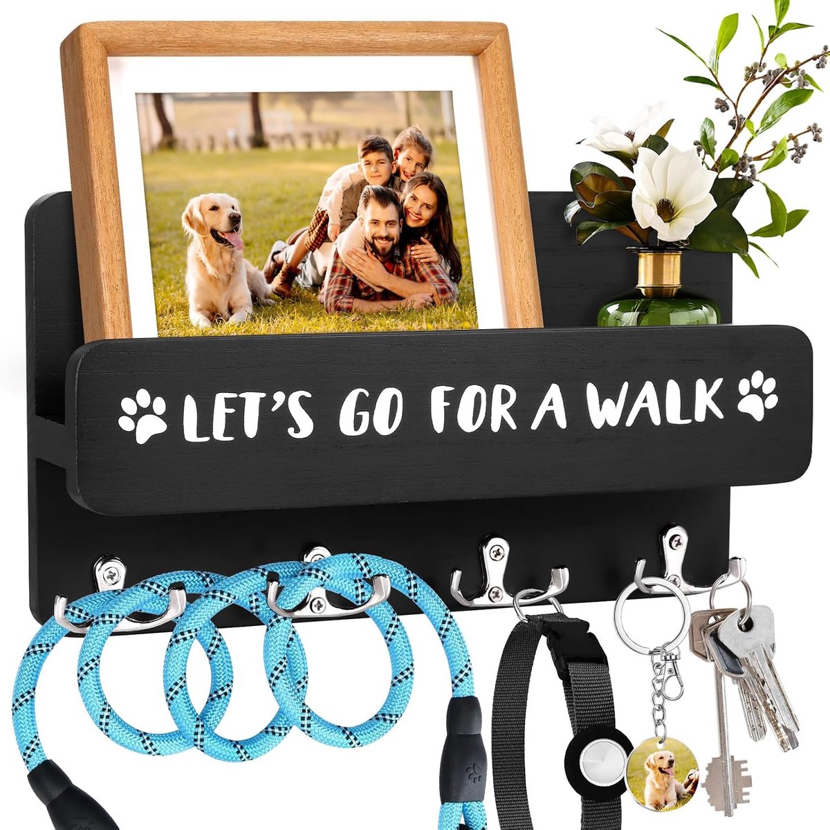 Houten Sleutelhanger met 8 Haken - Honden Garderobe met Plank - Organiseer Leashes en Accessoires - ShopVlot