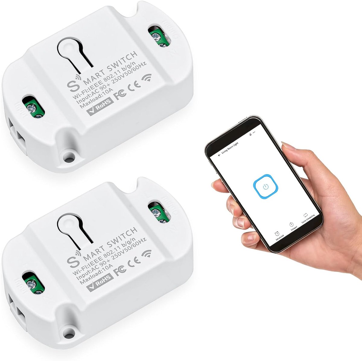 Slimme lichtschakelaar set van 2 - WiFi mini schakelmodule - App bediening - Voor lampen en apparaten - ShopVlot