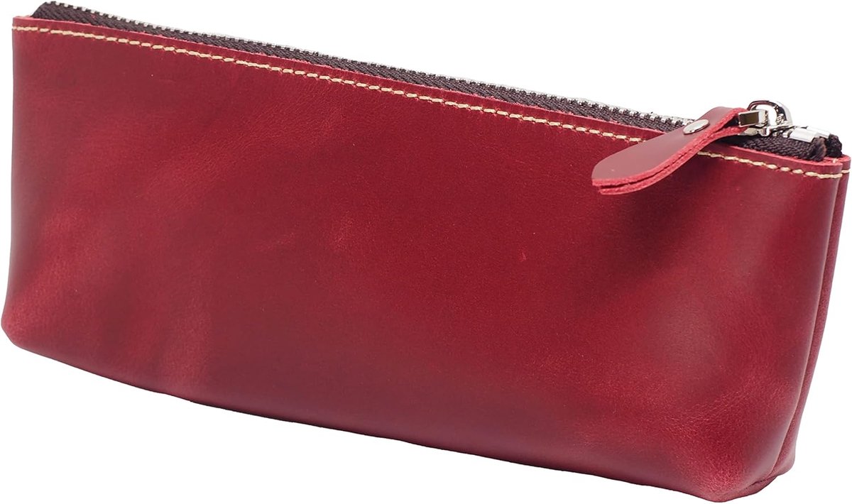 Pencil case 20x3.5x8 cm - hoogwaardig leer - elegant handgemaakt - ideaal voor school en cosmetica - ShopVlot