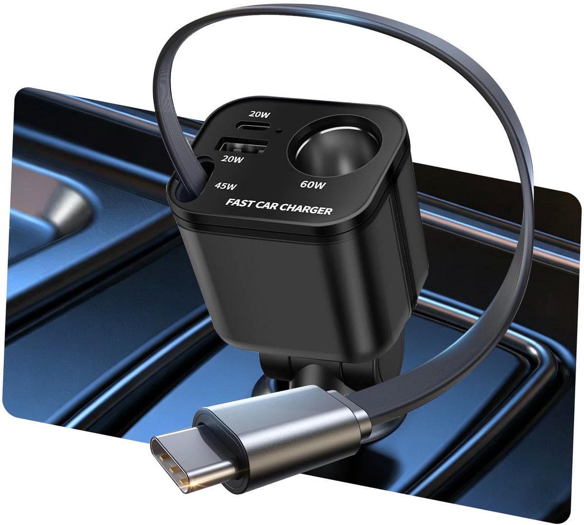 sigarettenaansteker verdeler 145 W - USB C autolader - intrekbare kabel - snel opladen voor iPhone - ShopVlot