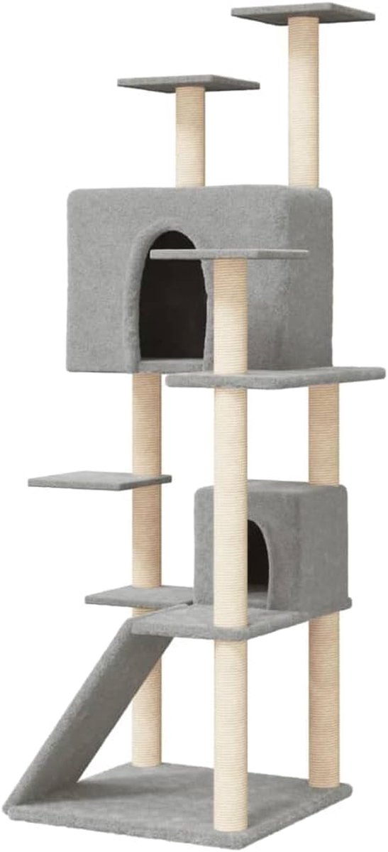 Krabpaal Kattenboom - Klimhuis Speelhuis - Spelen Ontspannen - Met Holletjes Ladder - 153 cm Hoog - Lichtgrijs