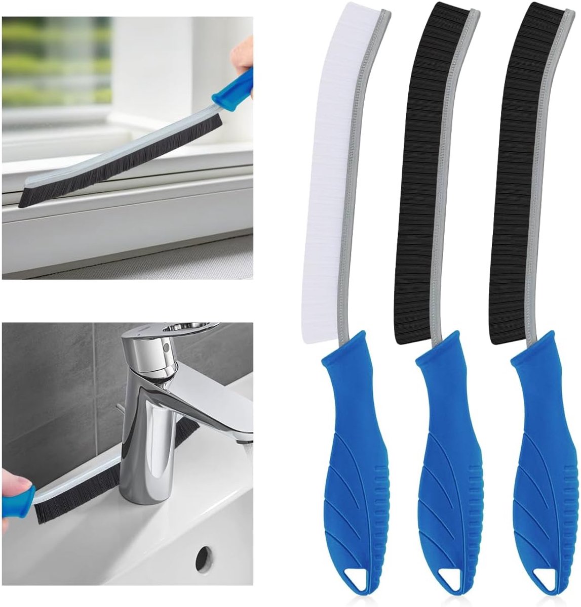 Schoonmaakborstelset 3 Stuks - Harde Borstel met Handvat - Voor Badkamer, Keuken en Tegels - ShopVlot