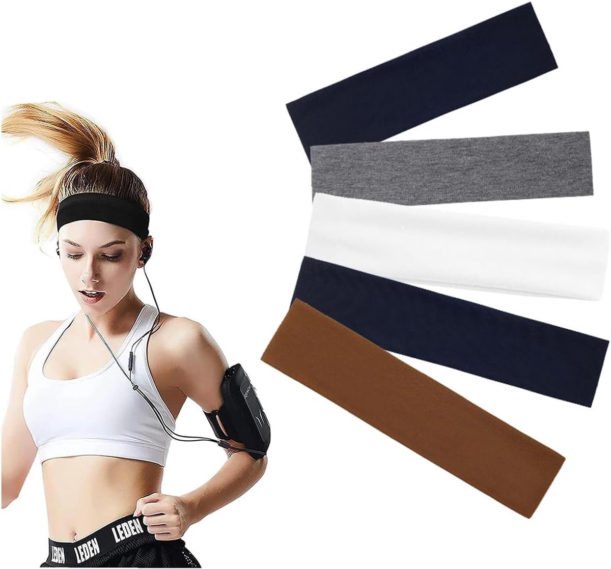 Sporthoofdbanden set van 5 - elastisch en ademend - antislip - ideaal voor yoga en fitness - ShopVlot