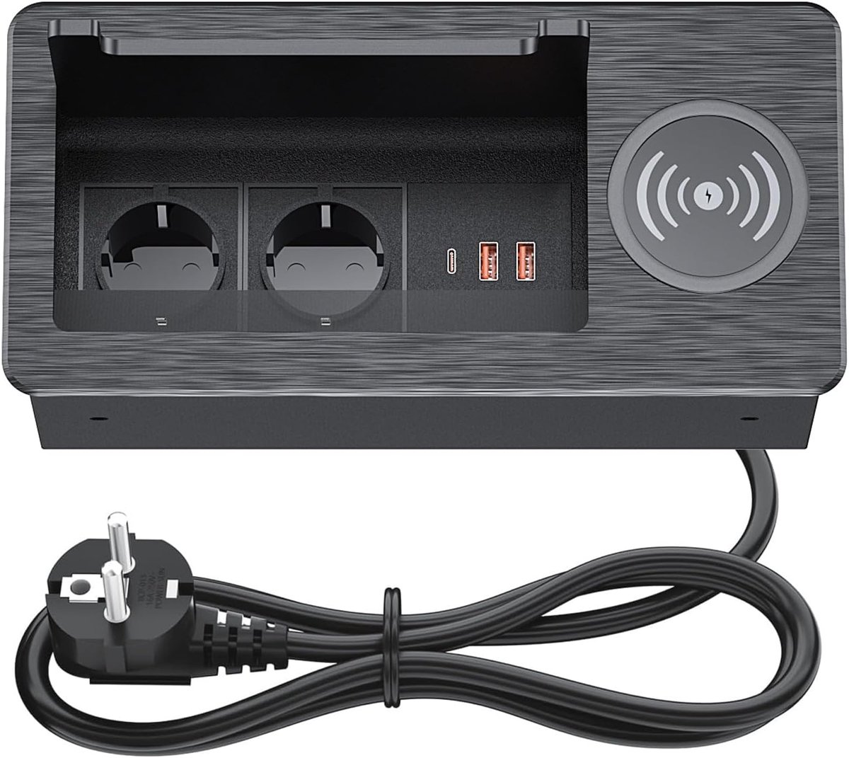 Inschuifbaar stopcontact PD20W - aluminium inbouwstopcontact - 2-voudig met USB - ideaal voor werkblad - ShopVlot