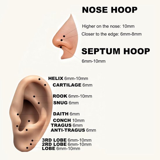 Neusring Hoep 20G 18G 16G 14G - Titanium Legering - Gehingd Kliksysteem - Perfect voor neuspiercings - SnelShoppen — afbeelding 3