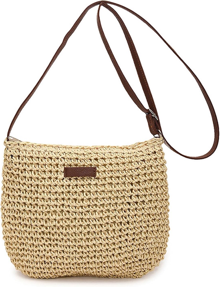 Schoudertas Beige - Vierkante Strandtas - Handgemaakt Stof - Ideaal voor Vakantie - SnelShoppen