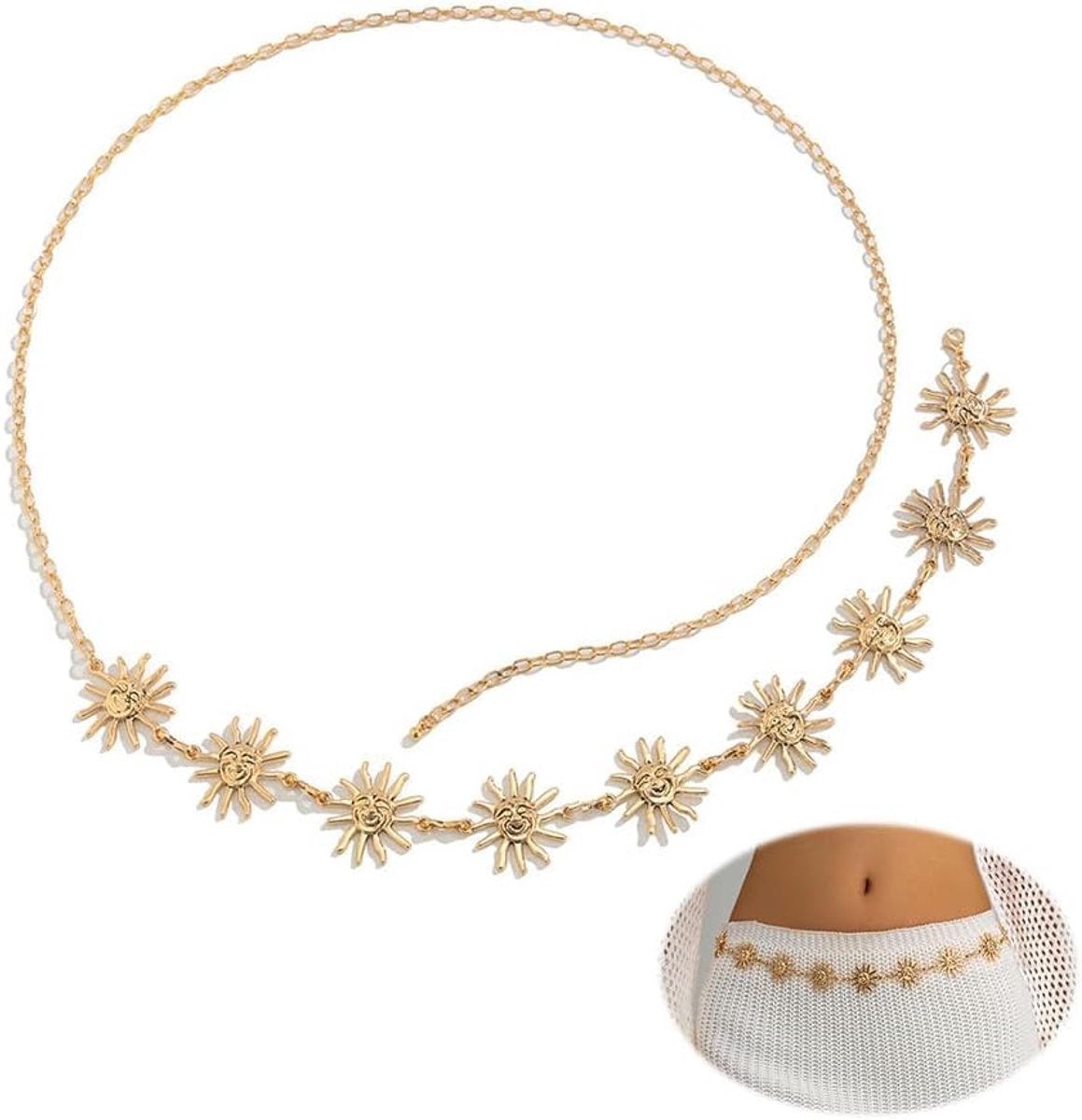 Zonneketting taille ketting - metalen heupketting - zonnebloem design - perfect voor strand en festivals - SnelShoppen
