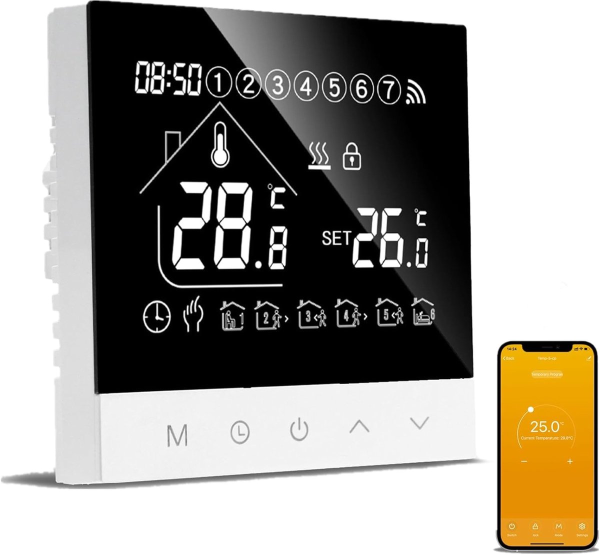 Slimme Thermostaat voor Verwarming - WiFi, Programmeerbaar - Touchscreen, Geschikt voor CV-ketel en Vloerverwarming - SnelShoppen