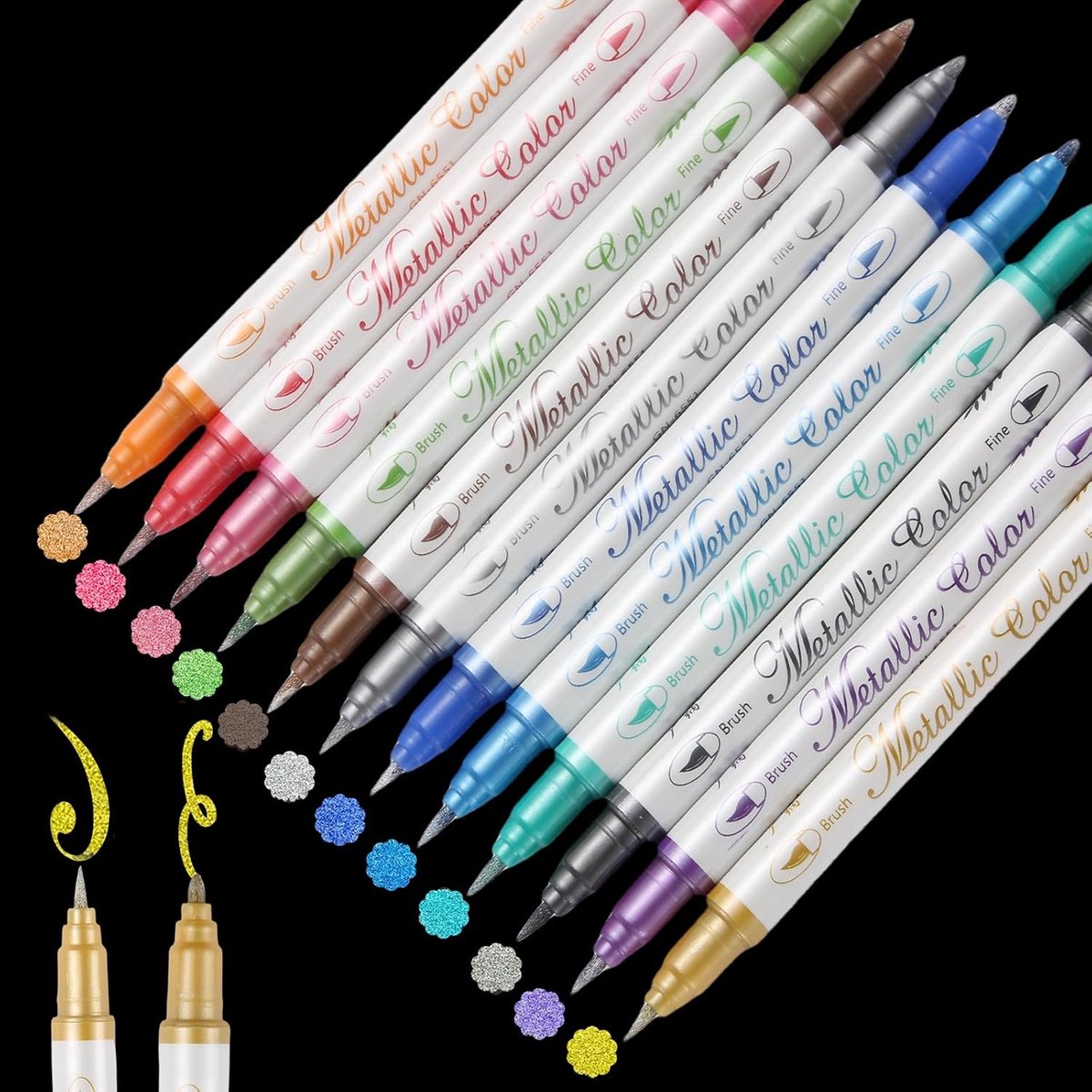 Markeerset 12-delig - metallic acrylmarkers - dubbele punt - ideaal voor handlettering - ShopVlot