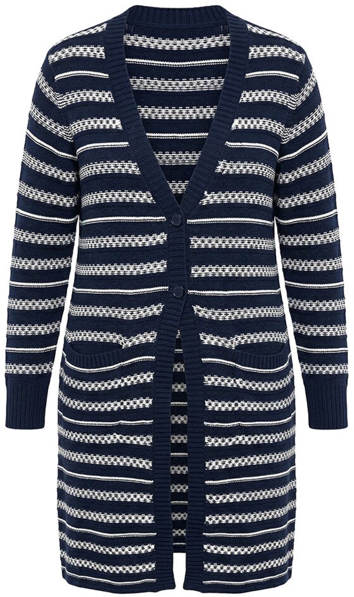 Ulla Popken - Dames - Gebreid vest V-hals lange mouwen biologisch katoen - Marine - Maat 42+