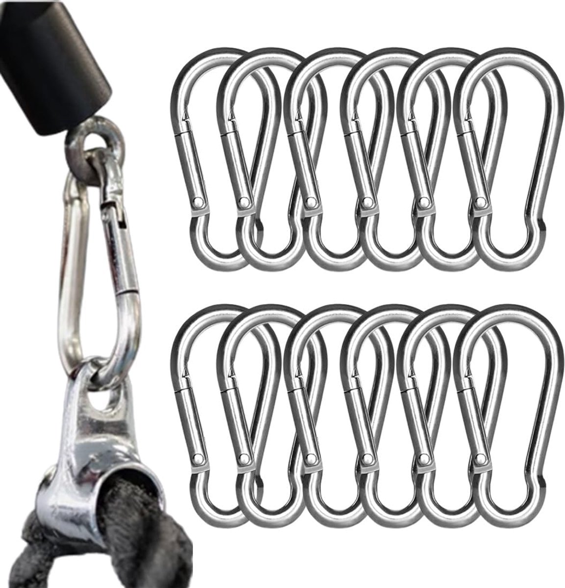 Carabiner 60 x 6 mm - van gegalvaniseerd staal - 180 kg draagvermogen - ideaal voor kamperen - ShopVlot