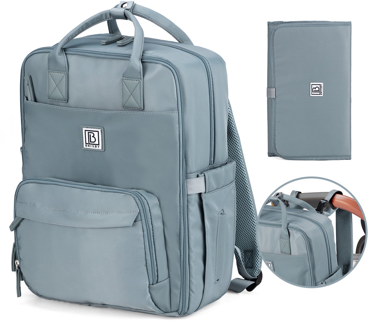 Brisby slijtvaste Luiertas – verzorgingstas – met buggymontage - Mist Blue