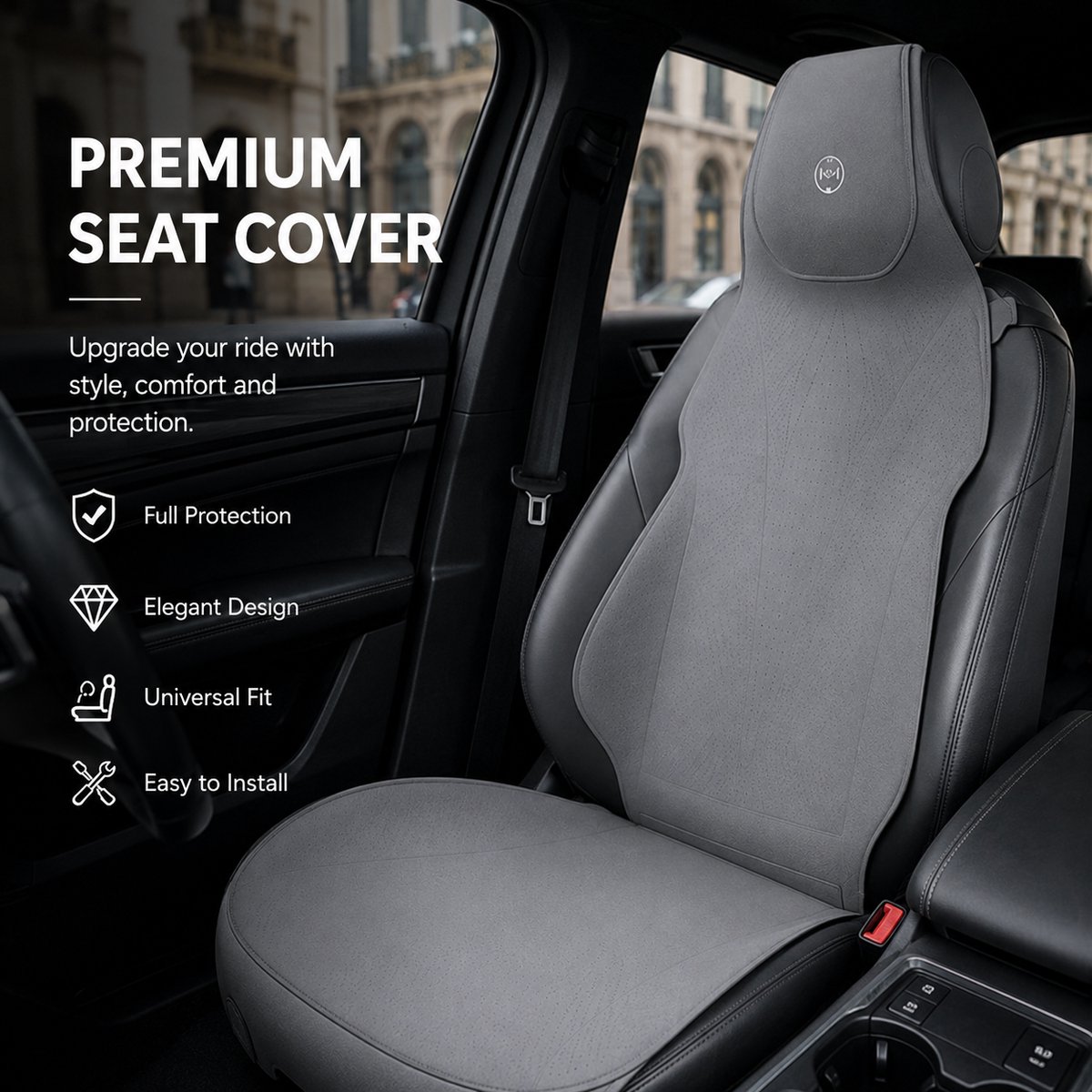 AIM Autostoelbeschermer – Luxe PU Imitatieleer Zit- en Rugkussen - Set van 2 – BMW 2 serie F45 F46 Gran Tourer – Airbag Compatibel - M14 - Grijs
