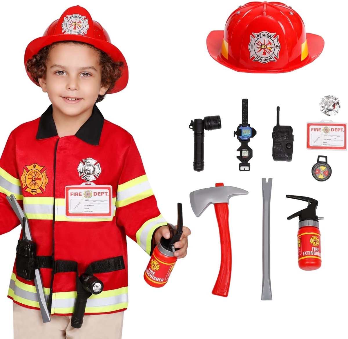Brandweerman kostuum voor kinderen - maat 110-130 cm - kledingset - leuk voor rollenspel - ShopVlot