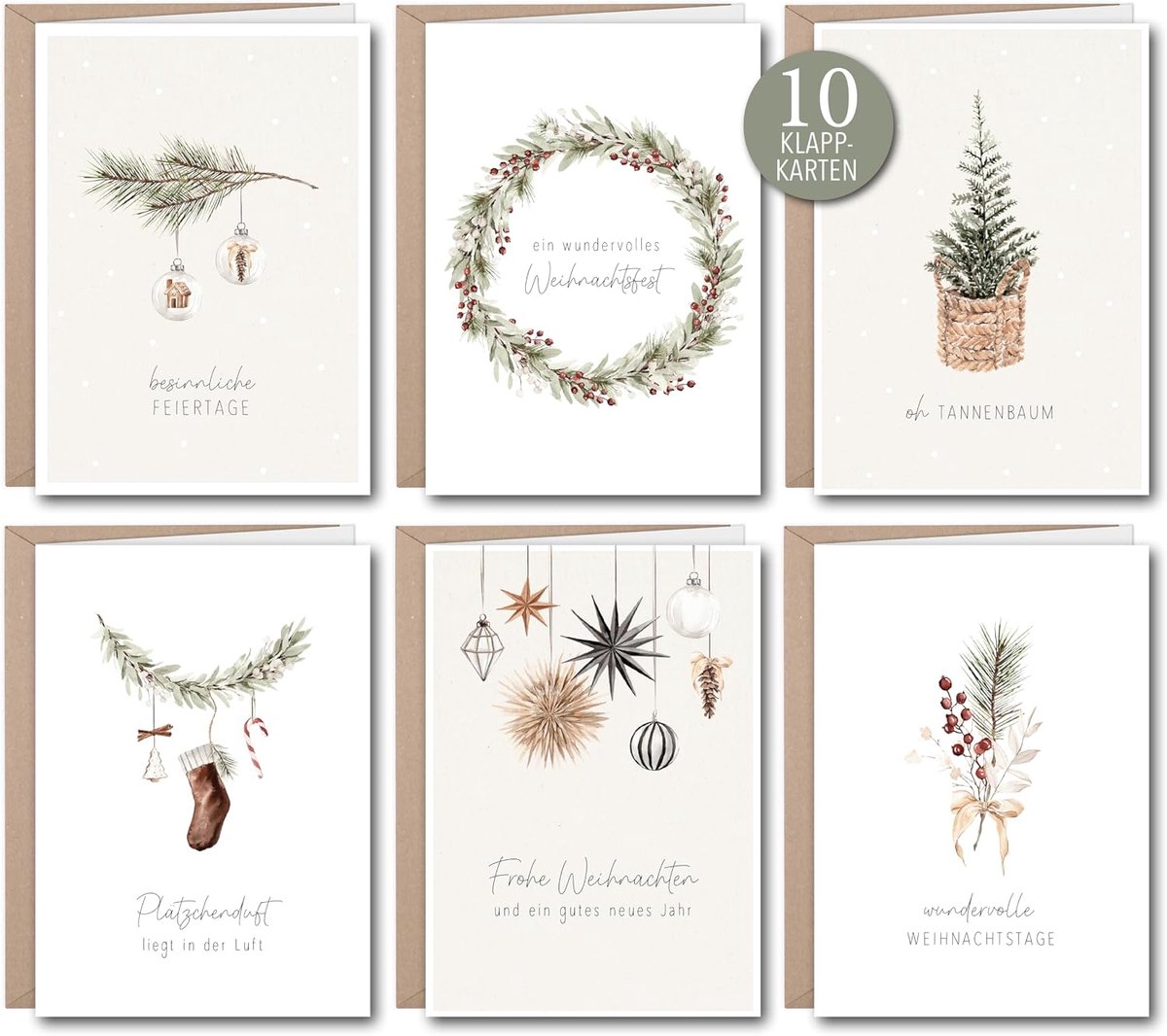 Kerstkaarten A6 set - aquarel motieven - mooie spreuken - perfect om cadeau te geven - ShopVlot