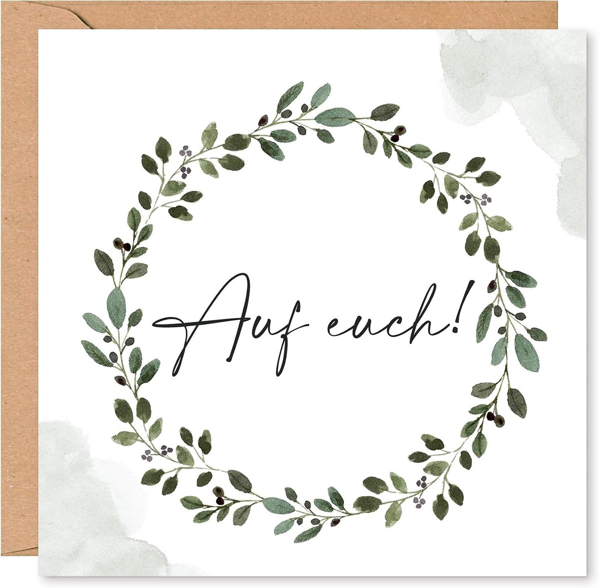 Bruiloftskaart 15 x 15 cm - rond bladmotief - kraft omslag - ruimte voor persoonlijke boodschappen - ShopVlot