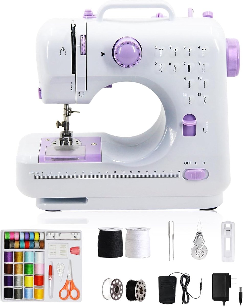 Naaimachine voor beginners - mini elektrische naaimachine - 12 steekprogramma's - draagbaar met LED-verlichting - ShopVlot