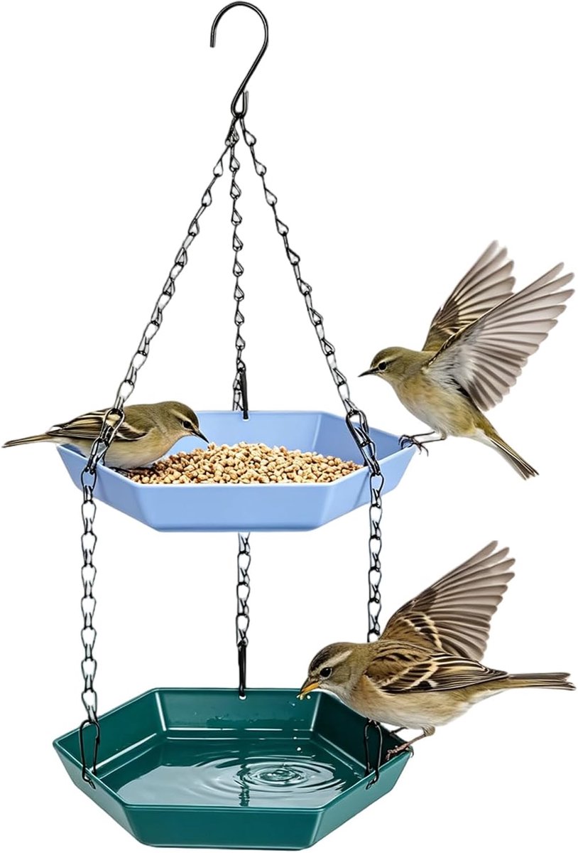 Vogelbad om op te hangen - Dubbellaags vogelvoederstation - Voor buiten - Trek verschillende vogelsoorten aan - ShopVlot