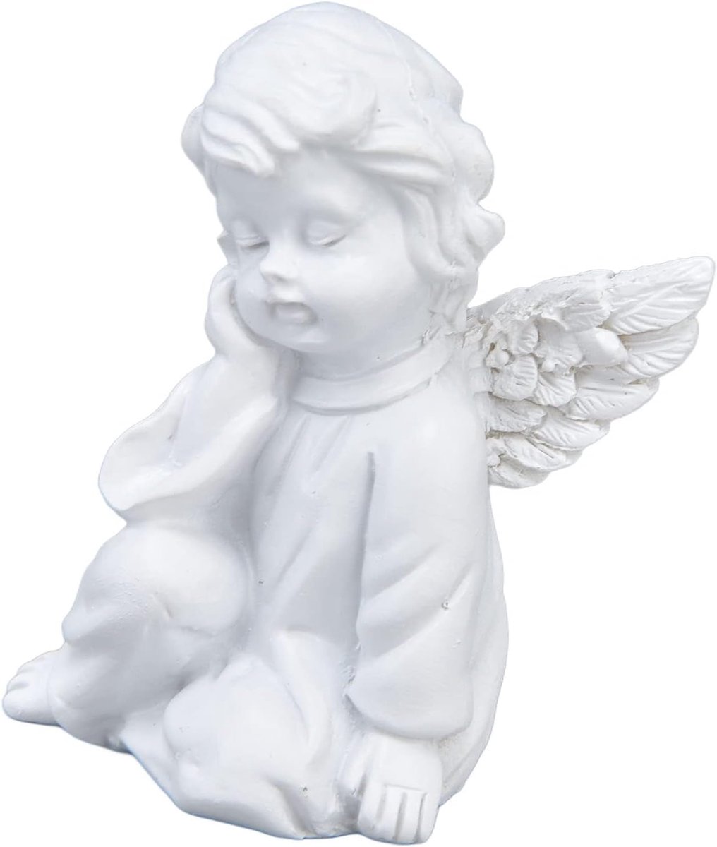 Cherub standbeeld tuin figuur - hars materiaal - engel met vleugels - perfect voor tuin en balkon - ShopVlot