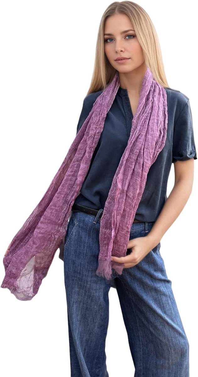 Linnen sjaal crinkle look - unisex - natuurlijke structuur - stijlvol accessoire - ShopVlot
