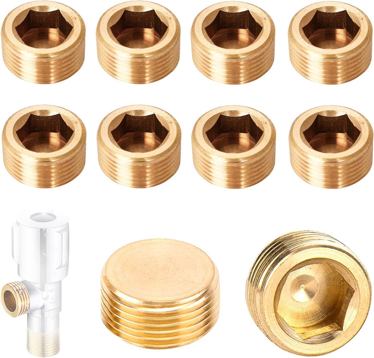 Brass 1/2 Inch Binnen Hex Cap - 10 Stuks - Hoogwaardige Messing - Corrosiebestendig en Temperatuurbestendig - ShopVlot